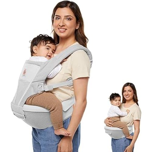 Ergobaby Alta 2-in1 Hip Seat and Carrier - All-Position Breathable Mesh Baby Carrier for 4-48 Months (12lbs - 45lbs) - Breathable Baby Carriers for Summer - SoftFlex™ Mesh - Pearl Grey