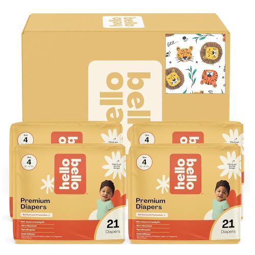 Hello Bello Diapers, Size 4 (22-37 lbs) Wild Cats, 84 Count Value Pack of Premium Disposable Baby Diapers, Hypoallergenic with Soft, Cloth-Like Feel