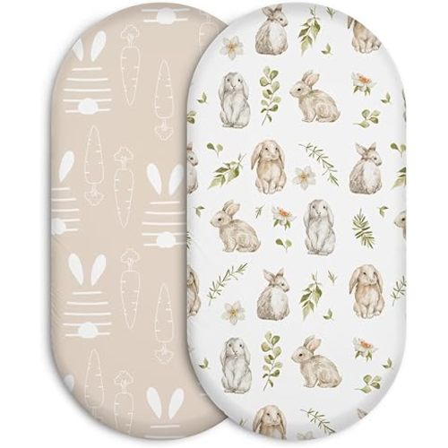 Bassinet Sheets 2-Pack for Newborn Baby Boy and Girl Gender Neutral, Soft Breathable Elastic Sheets, Universal Fit Flexible for Rectangle Round Oval Hourglass Bassinet Mattress/Pad