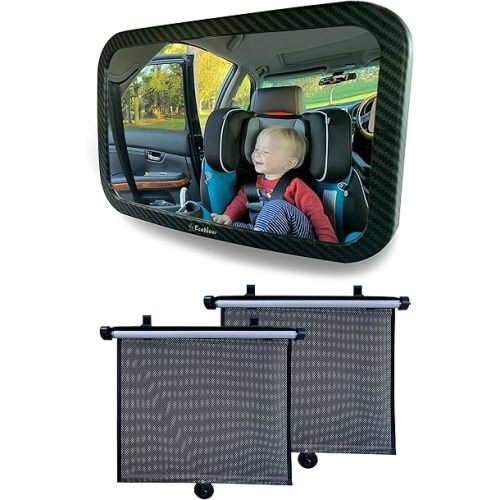 EcoNour Car Side Window Shade (2 Pack) + Baby Car Seat Mirror | Safely Monitor Your Kids in The Infant Car Seat | Sun Glare and UV Protection