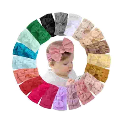 Baby Girls' Headband Set, 20 Pieces Stretchy Nylon with Bows, Lightweight & Soft, for Newborn to Toddler