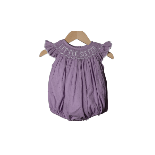 Smocked Little Sister Lavender Swiss Dot Bubble