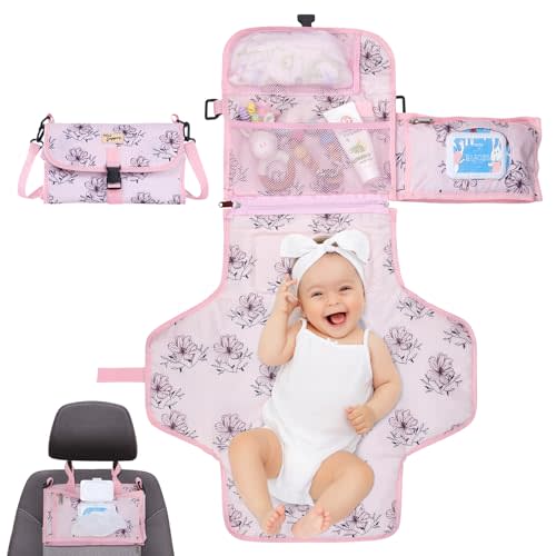 MiniDappers Baby Portable Changing Pad Travel, Waterproof Diaper Changing Mat with Shoulder Strap, Lightweight & Foldable Changing Station, Newborn Changing Mat, Baby Bag Registry Baby Shower Gifts