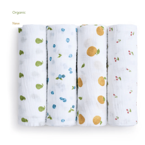 aden + anais fresh fruit organic cotton muslin swaddles 4 pack