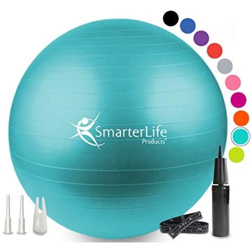 Exercise Ball for Yoga, Balance, Stability - Fitness, Pilates, Birthing, Therapy, Office Ball Chair, Flexible Seating - Anti Burst, Non Slip, PRO Workout Guide by SmarterLife Products