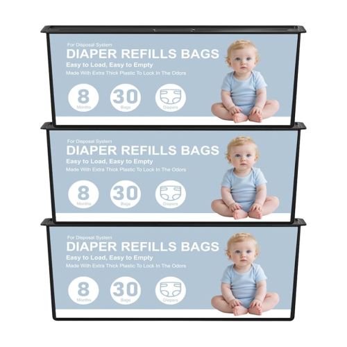 Diaper Pail Refills Bags Compatible with Genie Easy Roll Signature and Platinum Diaper Pails,90 Refills Holds up to 4200 Newborn Diapers,7-Layer Odor-Barrier Technology (3 Pack)