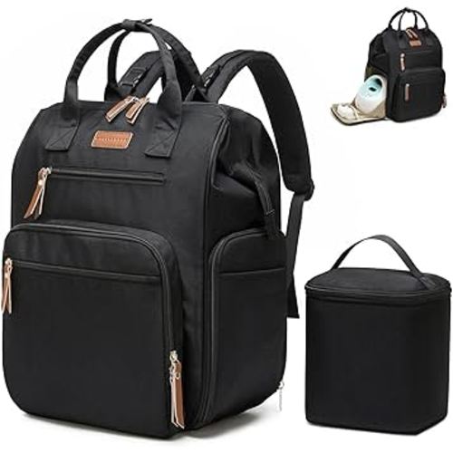 Qualyphant Extra Large Breast Pump Bag with Cooler Bag | Fit for Spectra S1 S2 Momcozy Medela | Pumping Bags for Work Moms | Dual-Deck Design & Convertible | Diaper Backpack for Travel, Black