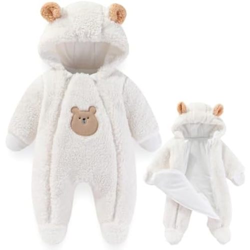 Fairy Baby Newborn Baby Winter Snowsuit Bear Thick Romper Footie Double Zip Hooded Jumpsuit Fleece Coat Infant Boy Girl 0-12M