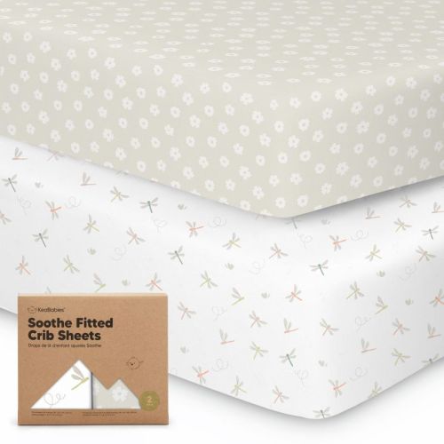 Keababies 2pk Soothe Fitted Crib Sheets Neutral, Organic Baby Crib Sheets, Fits Standard Nursery Baby Mattress (meadow)