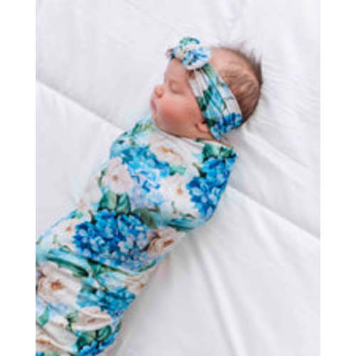 Once in a Blue Bloom Swaddle & Headwrap Set