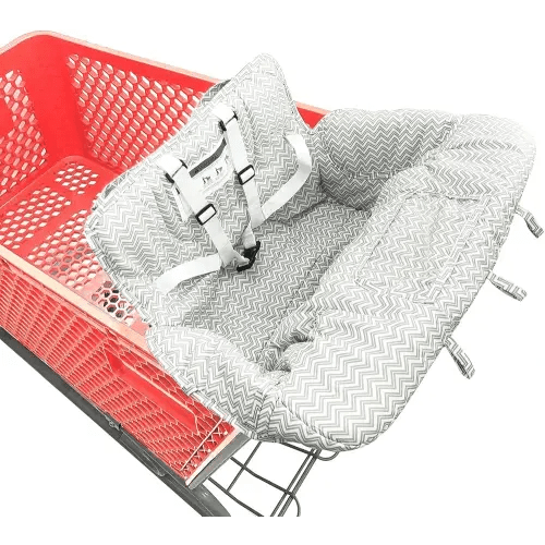 Portable 2-in-1 Grocery Cart Seat Cover and Baby Highchair Cover (Gray Chevron)