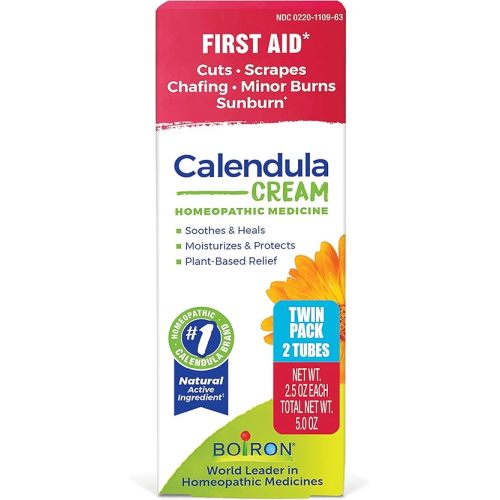 Boiron Calendula Cream for Relief from Rashes, Skin Irritations, Razor Burn, Insect Bites, or Sunburns - Non-Greasy and Fragrance-Free - 5 oz (2 Pack of 2.5 oz)