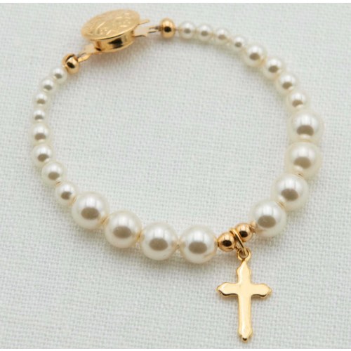Baby Jewelry - Cream Luster Pearl Bracelet with Gold Cross – Baby Beau and Belle