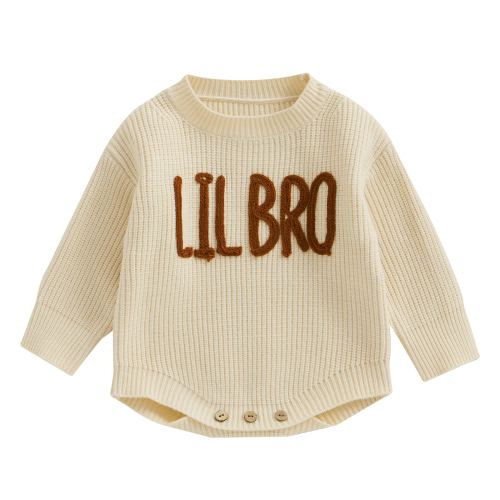 Toddler Baby Boy Knit Sweater Big/Lil Bro Embroidery Sweater 3M 6M 9M 12M 18M Onesie Brother Matching Outfit Warm Winter Clothes