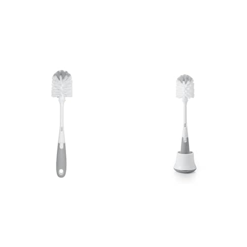 OXO Tot Bottle Brush with Nipple Cleaner, Gray, 1 Count (Pack of 1) & Tot Bottle Brush with Nipple Cleaner and Stand - Gray