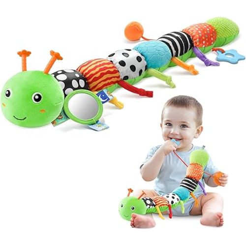 Baby Toys 0-6-12 Months,Musical Caterpillar Stuffed Animals Activity Infant Toys with Crinkle,Rattles,Mirror&Pull String,Muti-Sensory Toys Gifts for Newborn Tummy Time,Green,Knot prolegs
