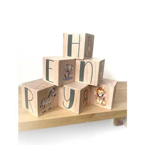 Safari Nursery Decor Blocks / Jungle Nursery - Personalized Baby Gift - Safari Baby Room Decor Wooden Letters - Animal Nursery Wood Block