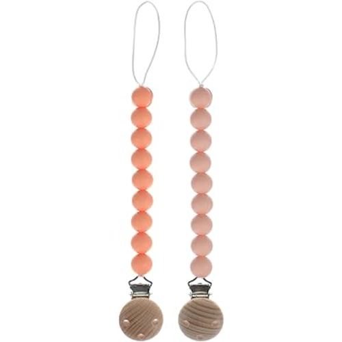Silicone Pacifier Clip Holder for Baby, Fits Most Pacifier Styles, BPA-Free, 2 Pack (Peach & Pink)