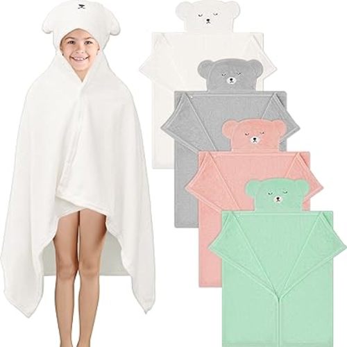 Xtinmee Hooded Toddler Bath Towels for Kid 0-5 Yrs 28 x 47 Inch Absorbent Kids Hooded Towel with Bear Ears Large Baby Infant Towels Bathrobe Blanket(Vivid Color,4 Pcs)