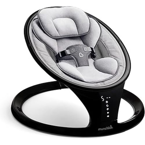 Munchkin Baby Swing, Portable and Lightweight, Bluetooth Enabled Electric Infant Rocker with Natural Sway in 5 Ranges of Motion, Newborn Nursery Essentials, Black/Grey