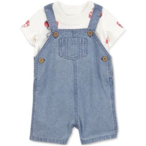 Baby Boys 2-Pc. Cotton Fire Truck T-Shirt & Chambray Shortall Set