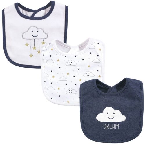 Hudson Baby Infant Boy Cotton Bibs 3pk, Navy Cloud, One Size