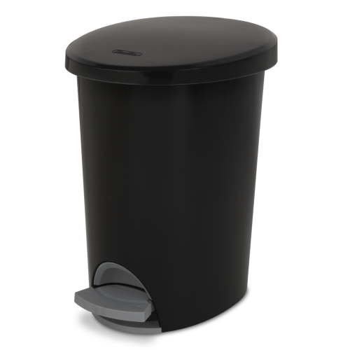 Sterilite Small Bathroom Trash Can, 2.6 Gallon Plastic Garbage Bucket Bin with Step Lid, Black