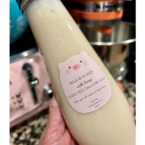 Grass Fed Tallow With Goat Milk, Honey And Hemp Liquid Head To Toe Soap/Bodywash/Shampoo/Pet Shampoo 12oz Bottle