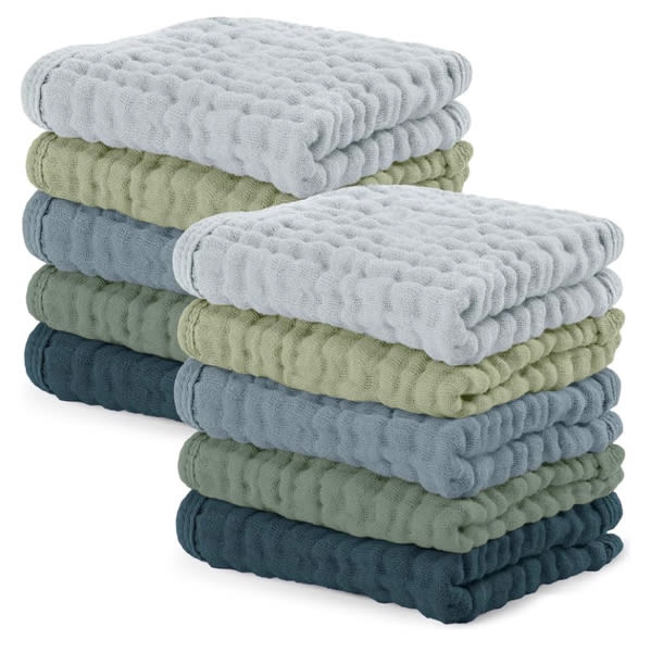 Comfy Cubs Muslin Baby Washcloths 10 Pack - Soft 6-Layer Cotton Wash Cloths for Sensitive Skin - 10"x10" Large, Gentle, Absorbent Infant Essentials for Newborn and Toddlers - White