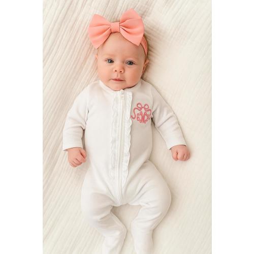 Monogram Ruffle Zip Baby Romper – Custom Baby Girl Outfit- Custom Name Baby Shower Gift- Matching Bib and Burpcloth Gift Set