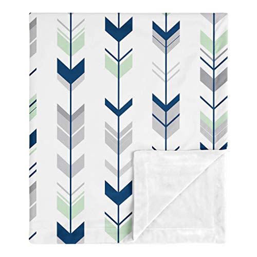 Sweet Jojo Designs Woodland Arrow Woodsy Gray Baby Boy Receiving Security Swaddle Blanket for Newborn or Toddler Nursery Car Seat Stroller Soft Minky - Navy Blue, Mint and Grey