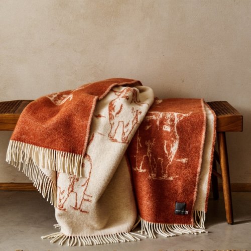 Wild and Wool Highland Coo Wool Throw - Rust