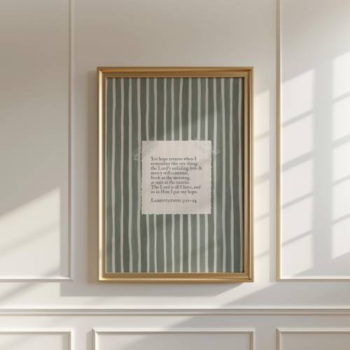 Olive Green Bible Verse Art for Boy Nursery Decor Blue Stripe Wall Art Boho Christian Art Minimalist Decor Lamentations Wall Art Boy Baptism