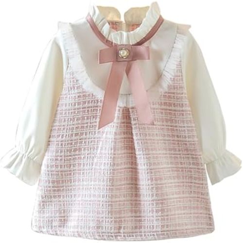 Baby Girl Autumn New Dress Bow Doll Collar Long Sleeved Princess Skirt Plaid Girls' Clothing