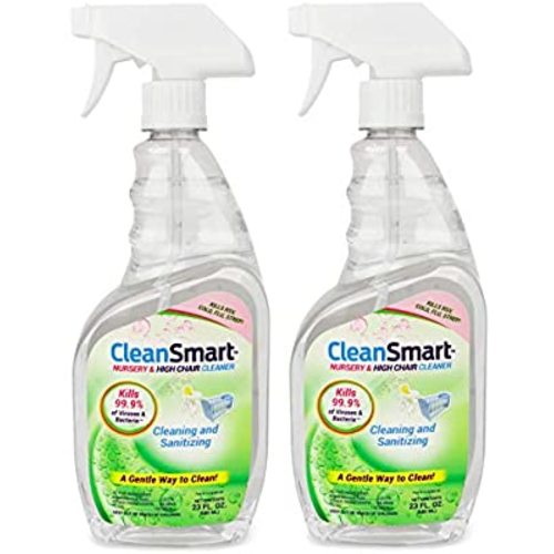 CleanSmart Nursery & High Chair Cleaner, Kills 99.9% of Germs, Leaves No Chemical Residue, Breaks Down to Simple Saline. 23oz, 2Pk. Kills Flu, Strep, RSV, E.Coli, More