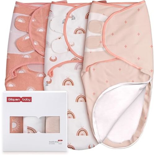 GLLQUEN BABY 3-Pack Baby Swaddle Sleep Sacks with Zipper for Newborn - Baby Swaddles 0-3 Months, Baby Swaddle Sack, Rainbow & Sun, Baby Swaddle Blanket Wrap (Small/Medium)