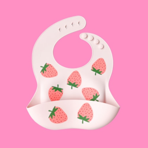 Pink Strawberry Silicone Bib I Poppy Kids Co