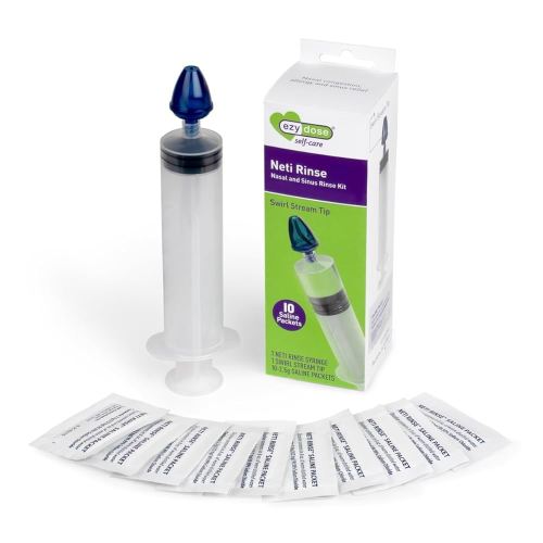 EZY DOSE Sinus and Allergy Relief Syringe, Nose Rinse for Home or Travel, Nasal Irrigation for Sinus Pressure and Congestion Relief, Easy to Use, Includes 10 Saline Packets, BPA Free