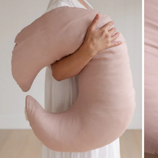 Nursing Pillow & Cover- Moon Shape- Dusty Rose – Linen Label