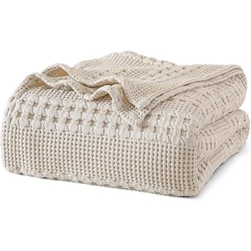 PHF 100% Cotton Waffle Weave Blanket King Size, Soft Lightweight Breathable Cozy Summer Blankets for Bed, Luxury Aesthetic Woven Bedding for Home Decor, 108"x90", Oatmeal