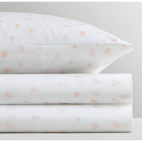 Watercolor Hearts Percale Crib Fitted - Petal Sheet