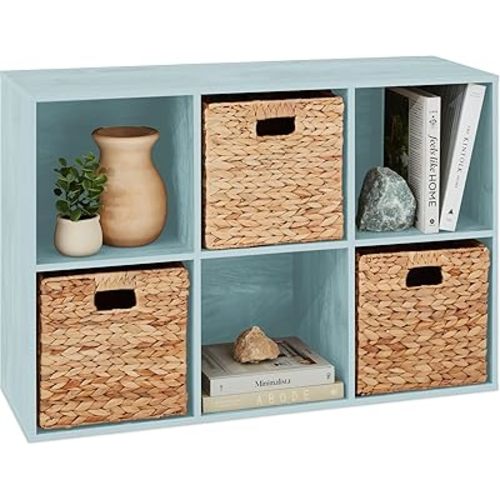 Best Choice Products 6-Cube Storage Organizer, 13.5in Shelf Opening, Bookcase, Display Shelf, Customizable w/ 3 Removable Back Panels – Light Blue