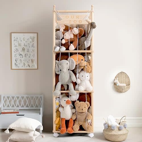 Toy Storage - Stuffed Animal Storage, Wood, Space Save Toy Organizer, Extra Large Capacity Plush Toy Cage