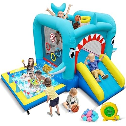 Culaluva Inflatable Bounce House: Jump Bouncer Castle Slide Combo - 7 in 1 for Kids 3-6 - with 370W Blower - for Indoor Outdoor Play