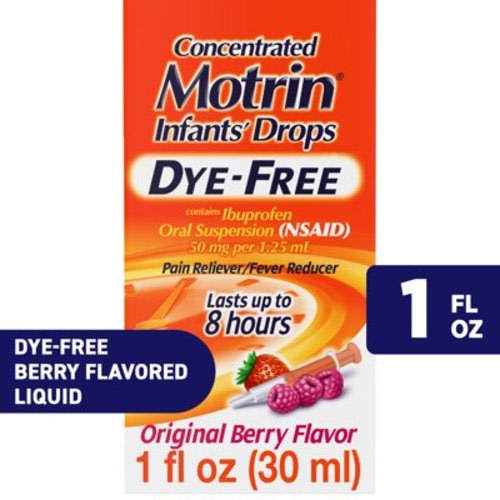 Motrin Infants' Concentrated Baby Pain Meds, Dye-Free Ibuprofen Liquid Drops, Berry, 1 fl. oz