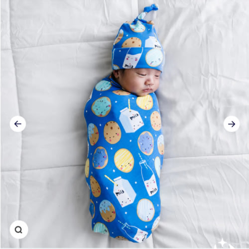 Blue Cookies & Milk Swaddle & Hat Set - Little Sleepies