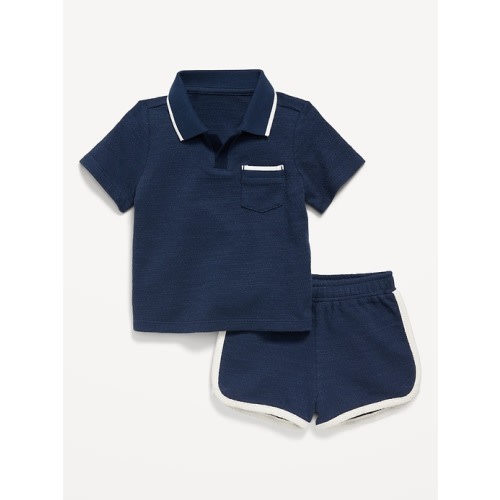 Textured-Knit Collared Pocket Shirt and Shorts Set for Baby