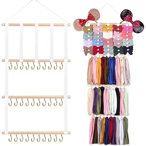 OAOLEER Baby Headband & Bow Holder for Girls Hair Bows, Hanging Baby Headbands Organizer Storage Newborn Headband Holder for Wall, Room, Door or Closet (1Pcs White)