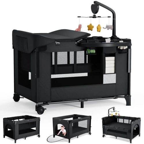 GOTGELIF 28"x39" 5-in-1 Baby Playard with Bassinet, Bedside Sleeper, Changing Table, Travel Crib & Activity Center