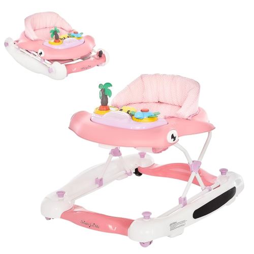 Dream on Me 2-in-1 Aloha Fun Baby Walker in Pink, Easily Convertible Baby Walker, Adjustable Three Position Height Settings, Easy to Fold and Store